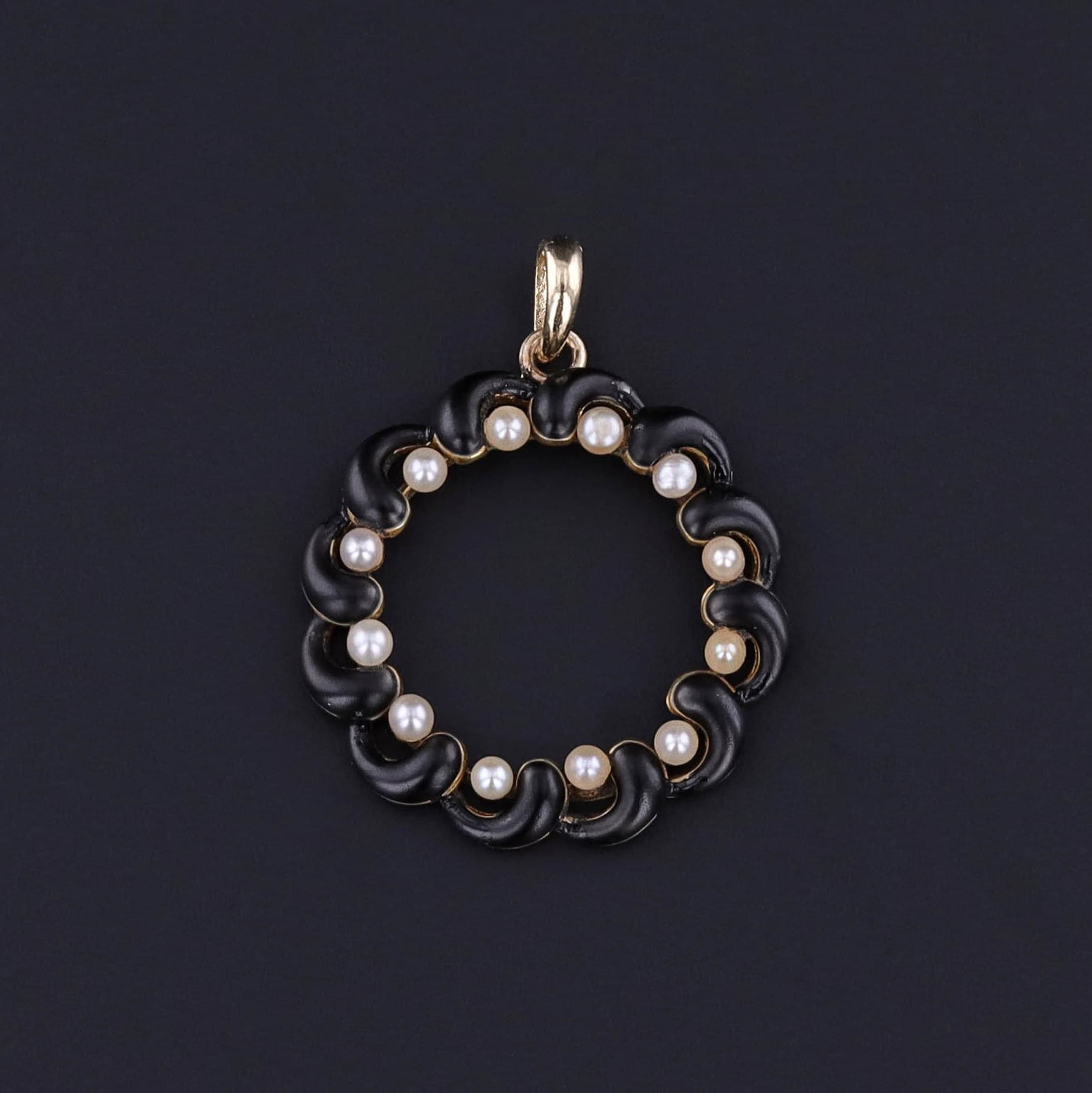 Antique Enamel & Pearl Pendant of 14k Gold - Trademark Antiques
