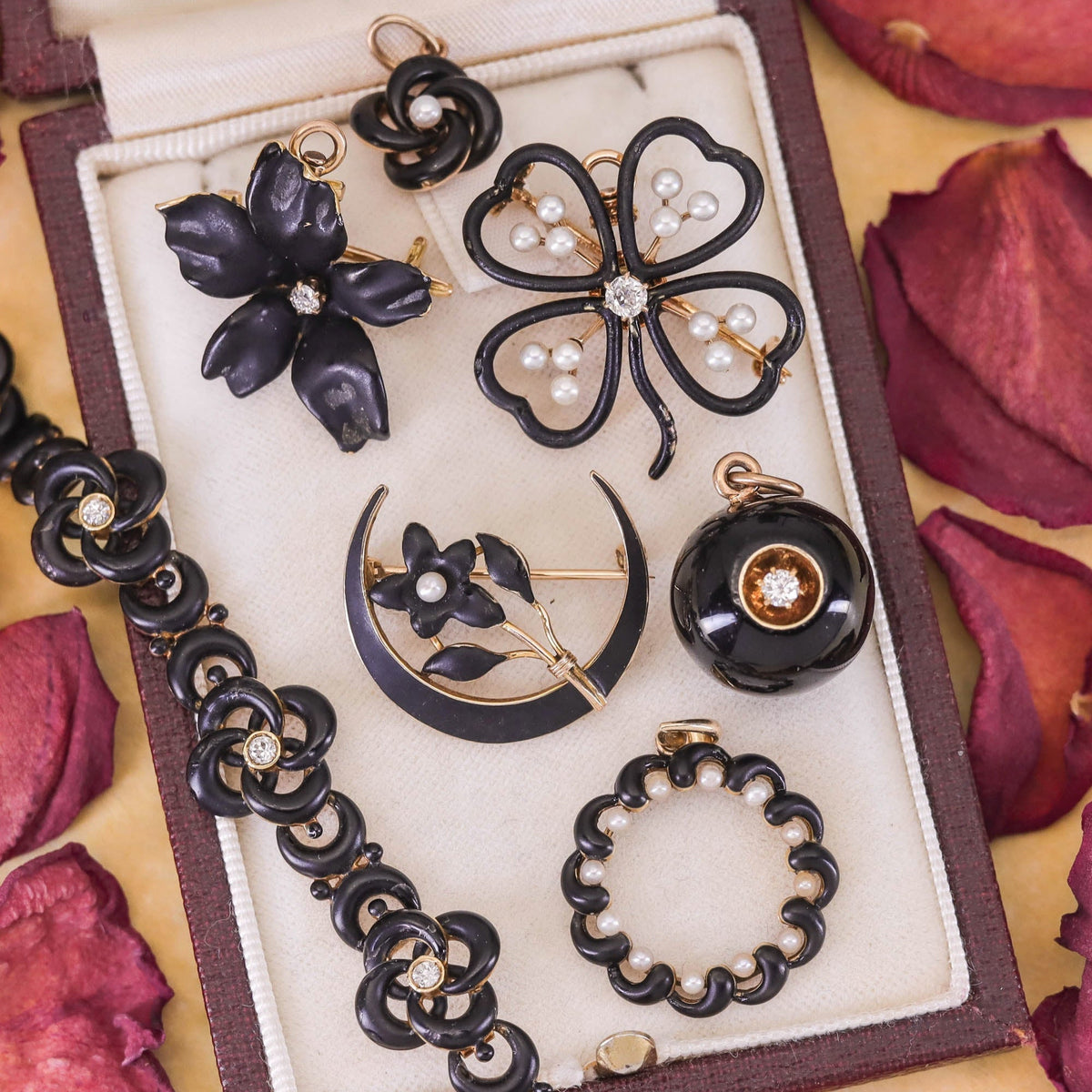 Antique Enamel &amp; Pearl Pendant of 14k Gold - Trademark Antiques