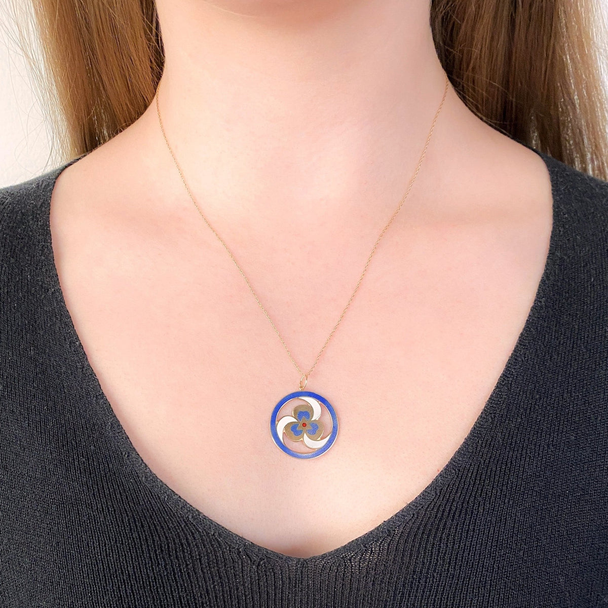 Antique Enamel Pendant of 10k Gold - Trademark Antiques