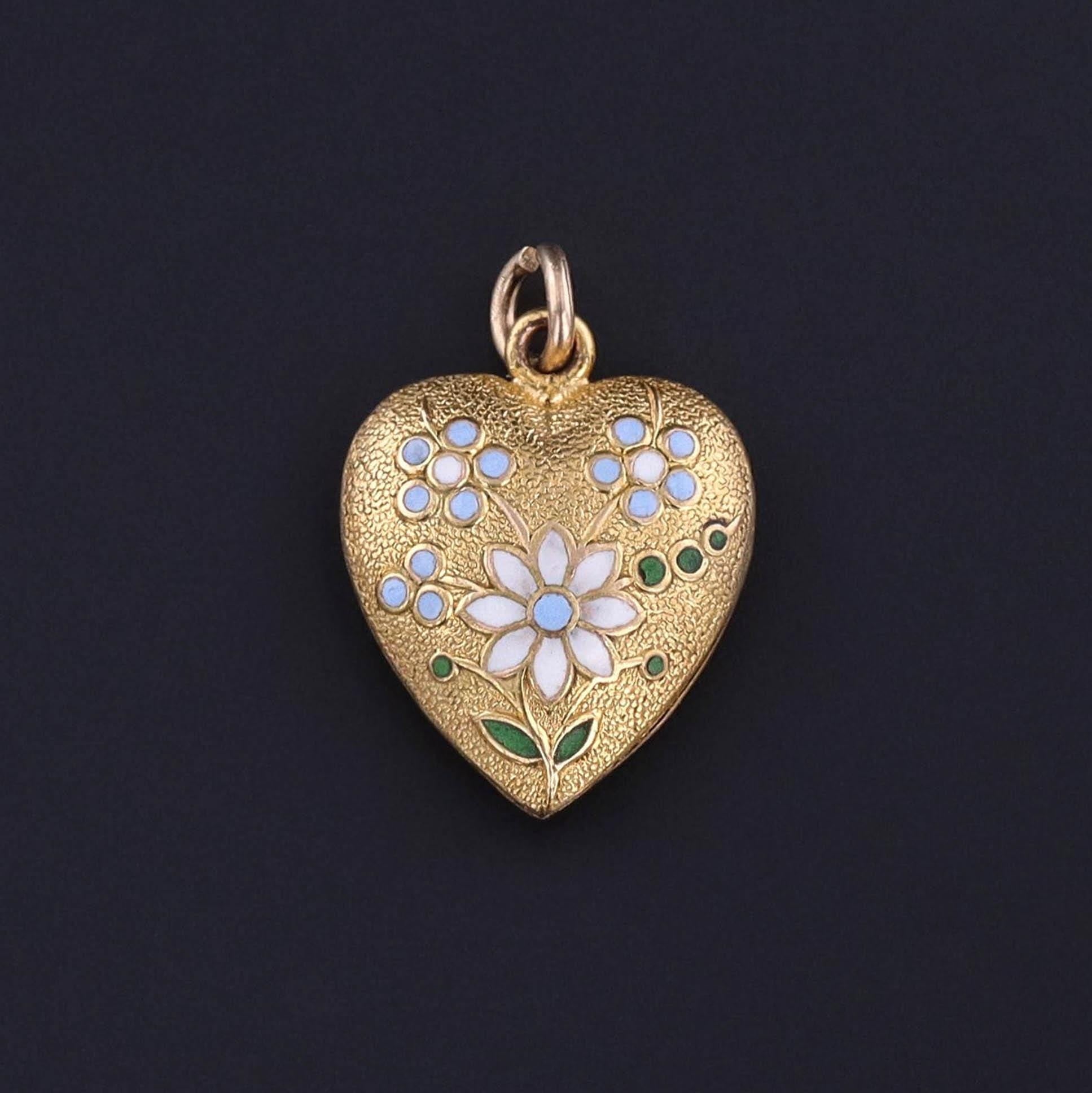 Antique Enamel Puffy Heart Charm of 10k Gold - Trademark Antiques