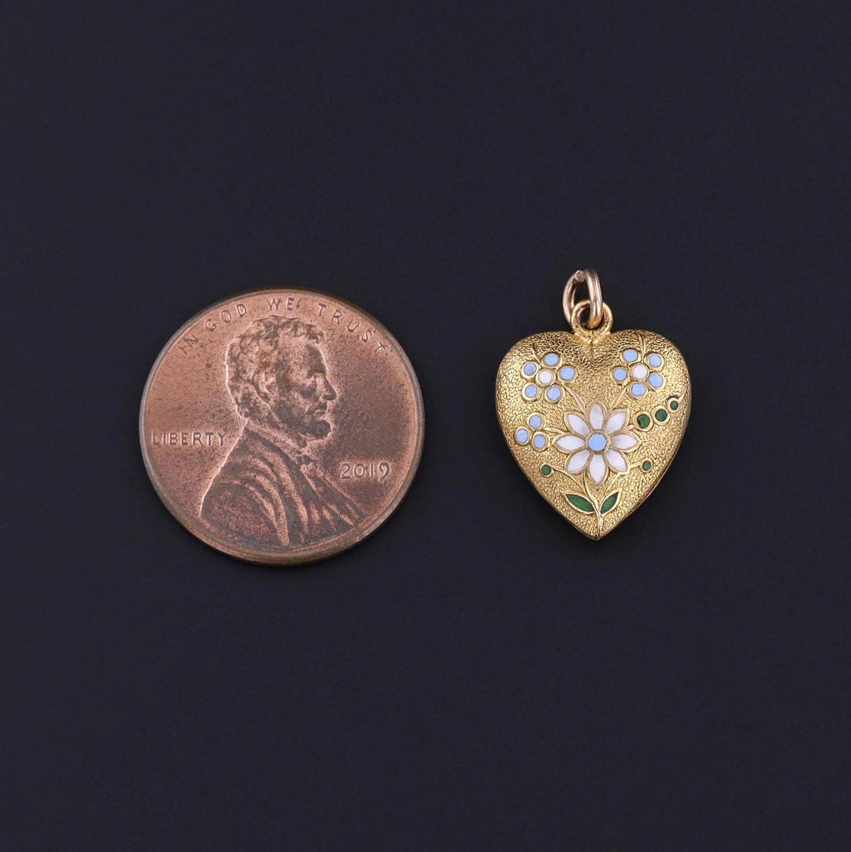 Antique Enamel Puffy Heart Charm of 10k Gold - Trademark Antiques