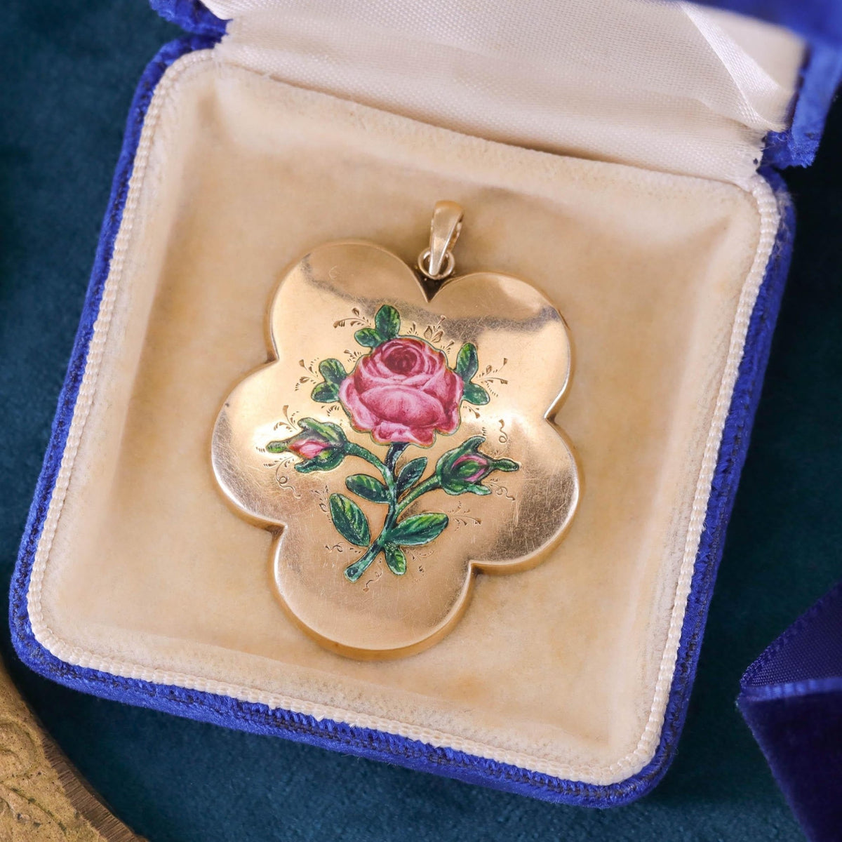 Antique Enamel Rose Pendant of 14k Gold - Trademark Antiques