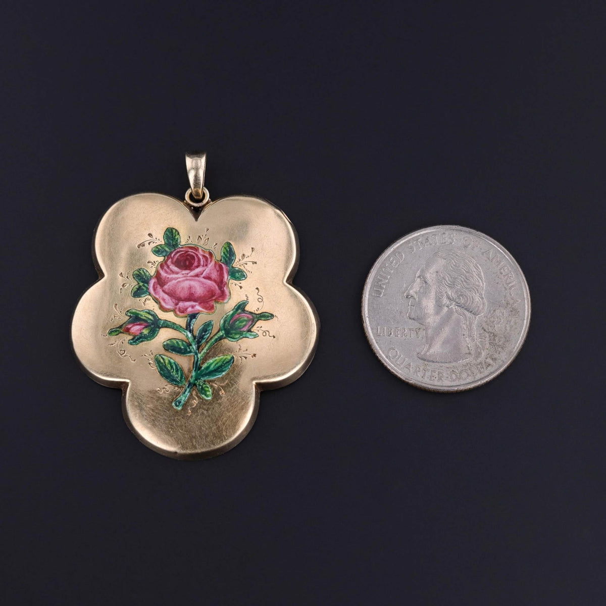 Antique Enamel Rose Pendant of 14k Gold - Trademark Antiques