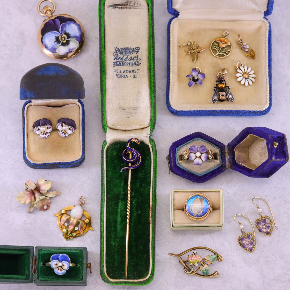 Antique Enamel Snake Stickpin of 18k Gold - Trademark Antiques