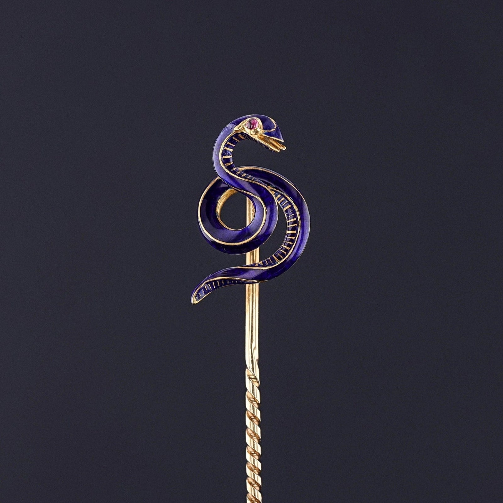 Antique Enamel Snake Stickpin of 18k Gold - Trademark Antiques