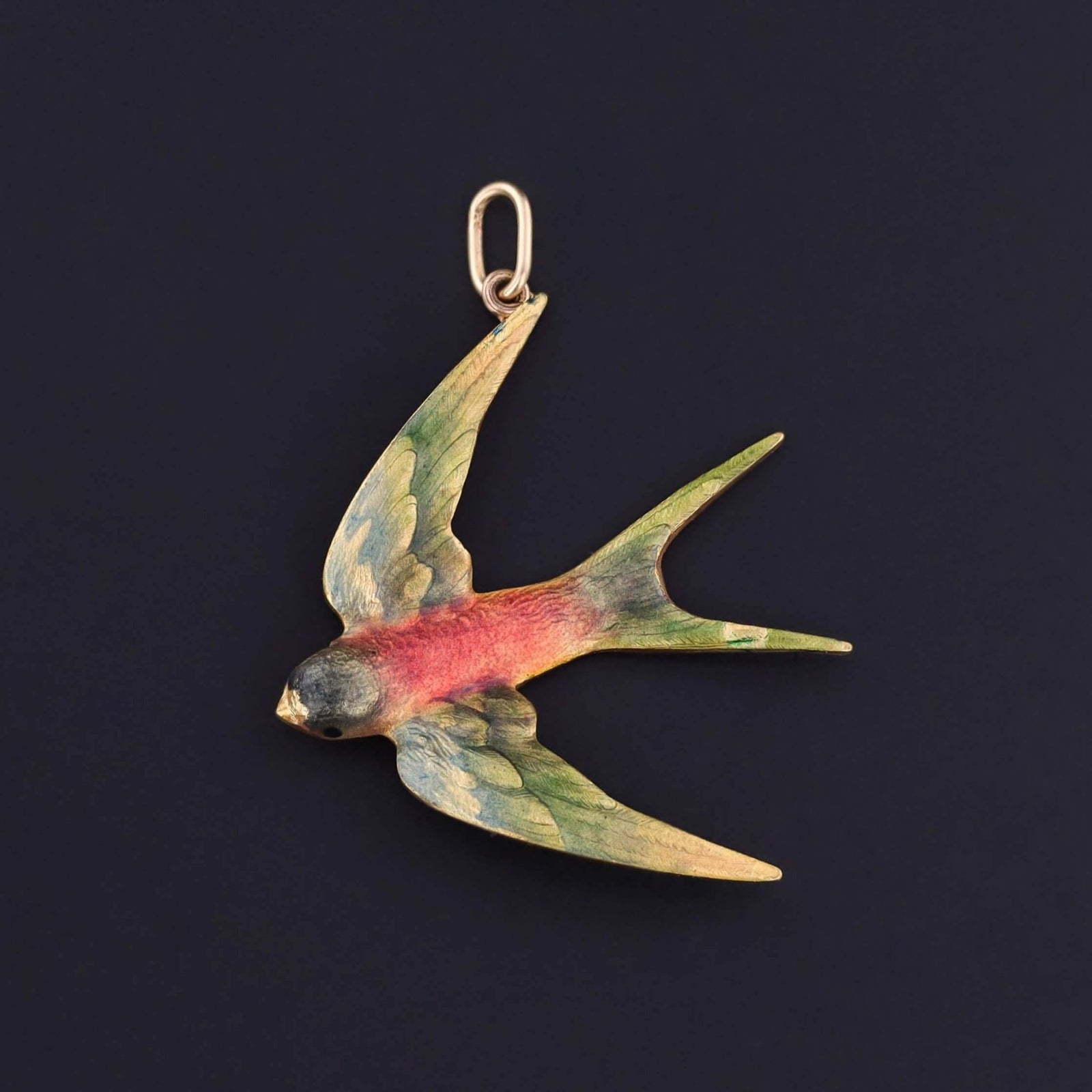 Antique Enamel Swallow Bird Pendant of 14k Gold - Trademark Antiques