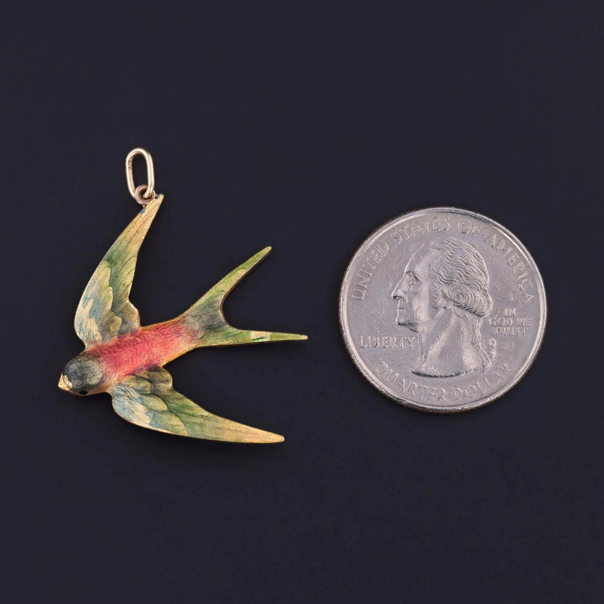 Antique Enamel Swallow Bird Pendant of 14k Gold - Trademark Antiques