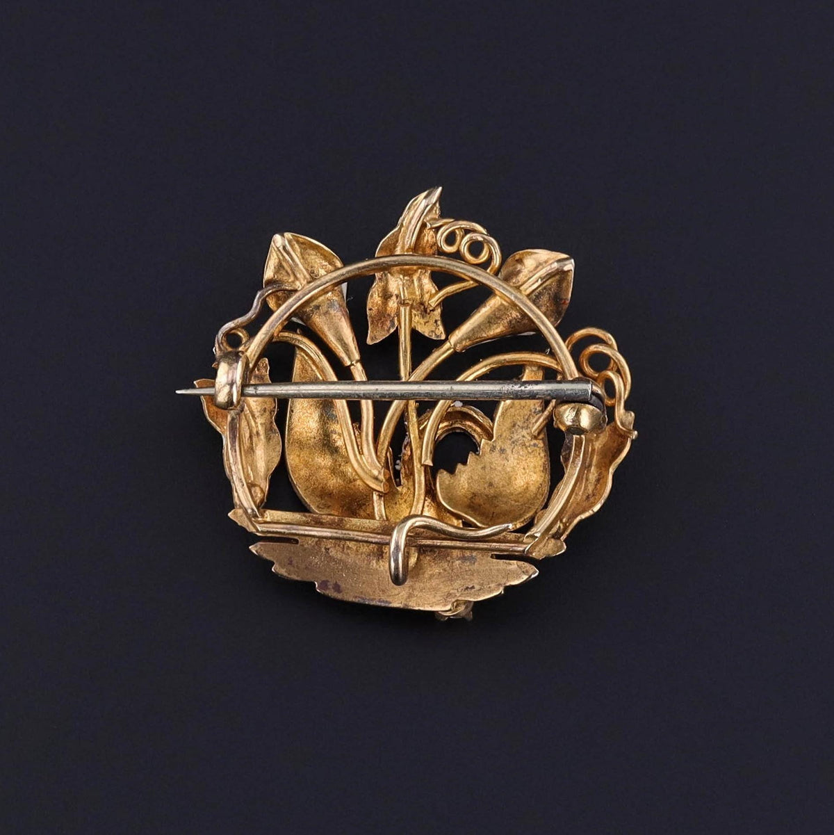 Antique Enamel Swan Brooch of 14k Gold - Trademark Antiques