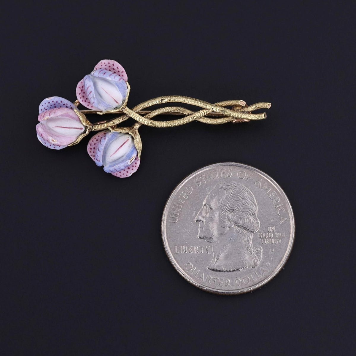 Antique Enamel Sweet Pea Brooch of 14k Gold - Trademark Antiques