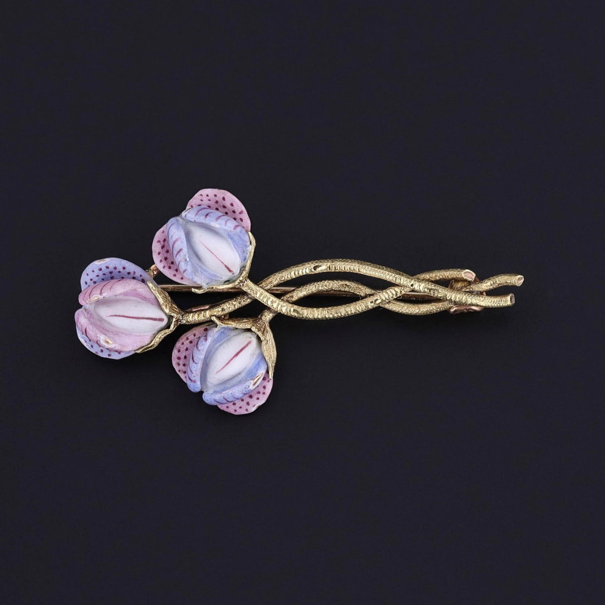Antique Enamel Sweet Pea Brooch of 14k Gold - Trademark Antiques
