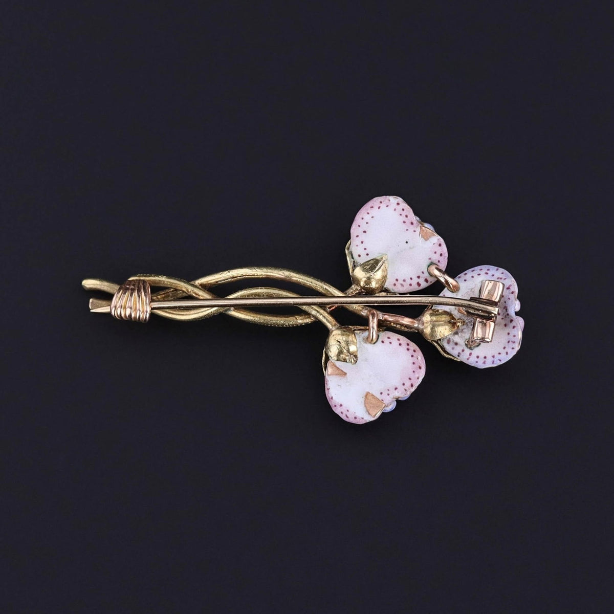 Antique Enamel Sweet Pea Brooch of 14k Gold - Trademark Antiques