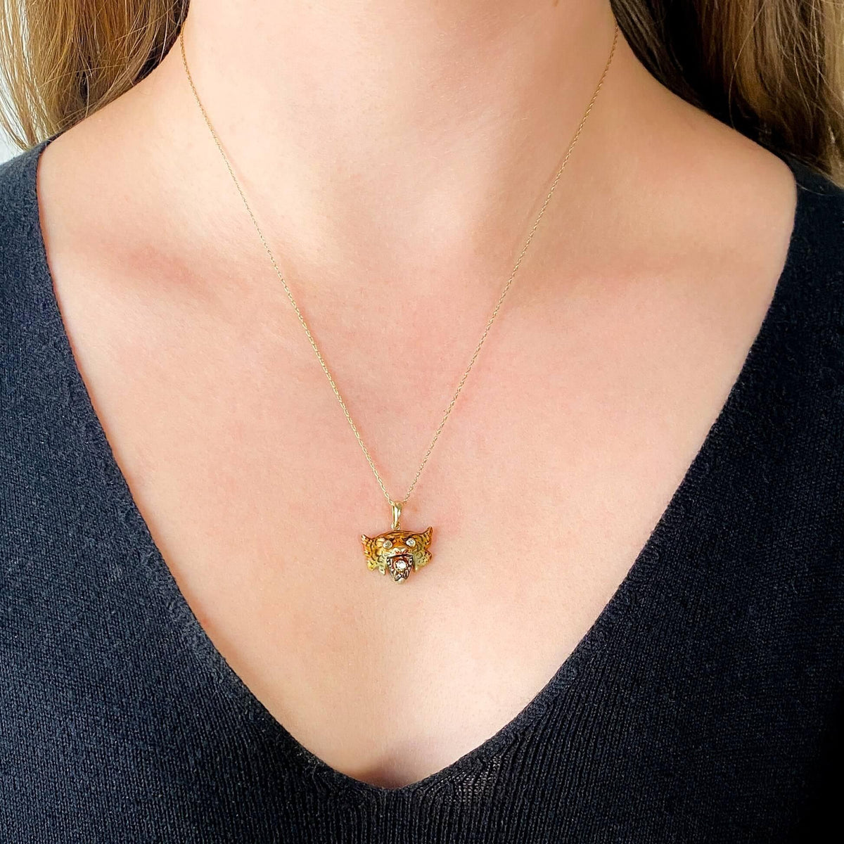 Antique Enamel Tiger Pendant of 14k Gold - Trademark Antiques