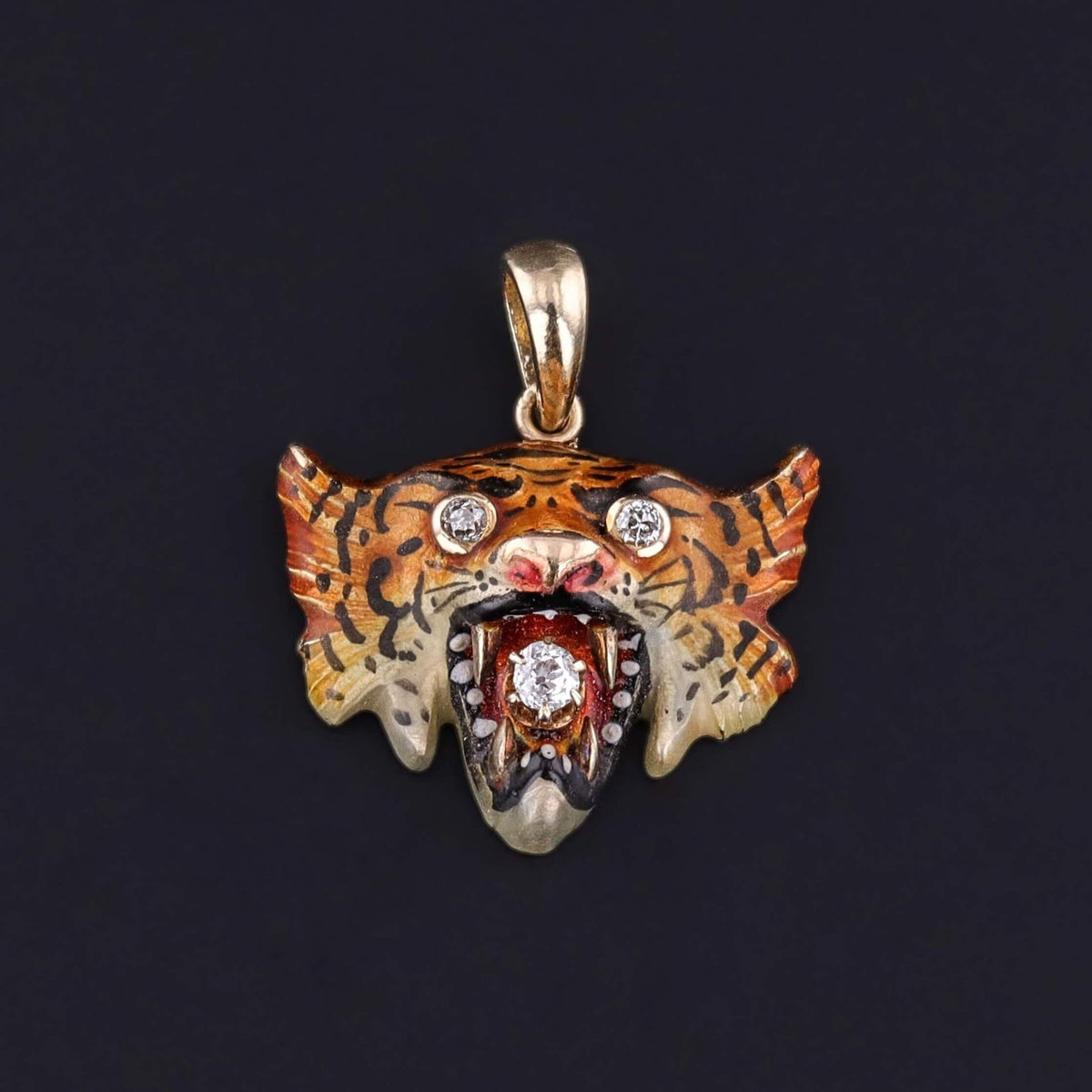 Antique Enamel Tiger Pendant of 14k Gold - Trademark Antiques
