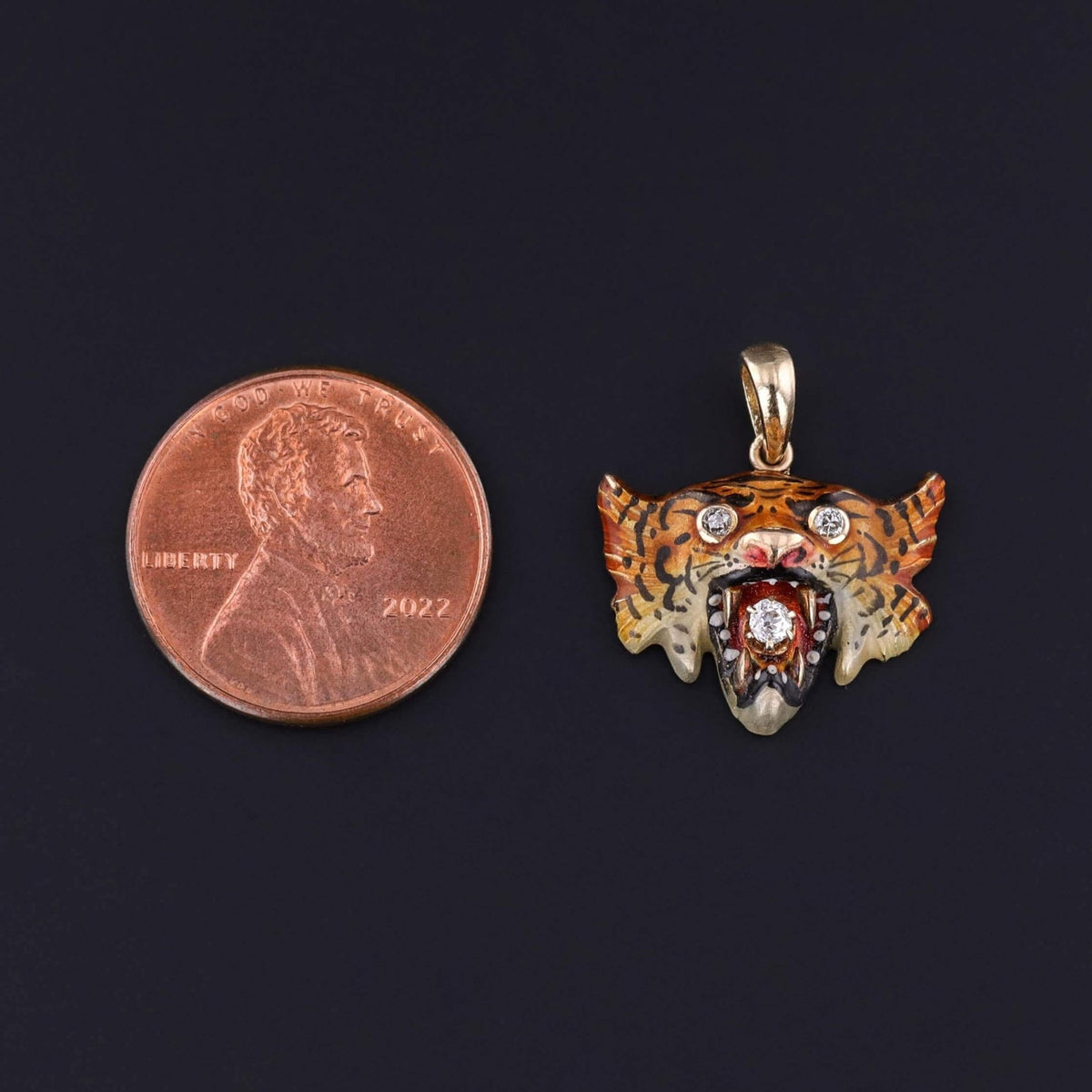 Antique Enamel Tiger Pendant of 14k Gold - Trademark Antiques
