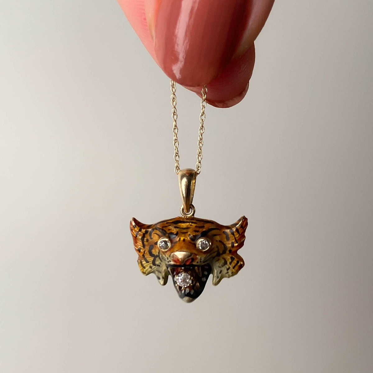 Antique Enamel Tiger Pendant of 14k Gold - Trademark Antiques