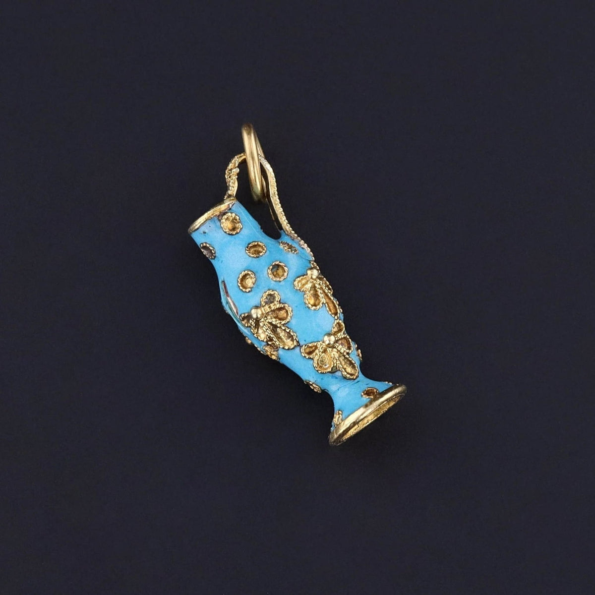 Antique Enamel Urn Charm of 18k Gold - Trademark Antiques