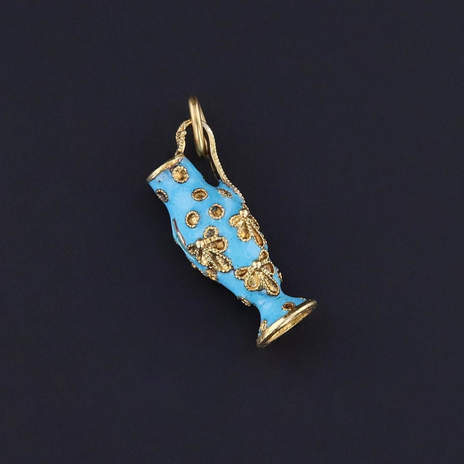 Antique Enamel Urn Charm of 18k Gold - Trademark Antiques