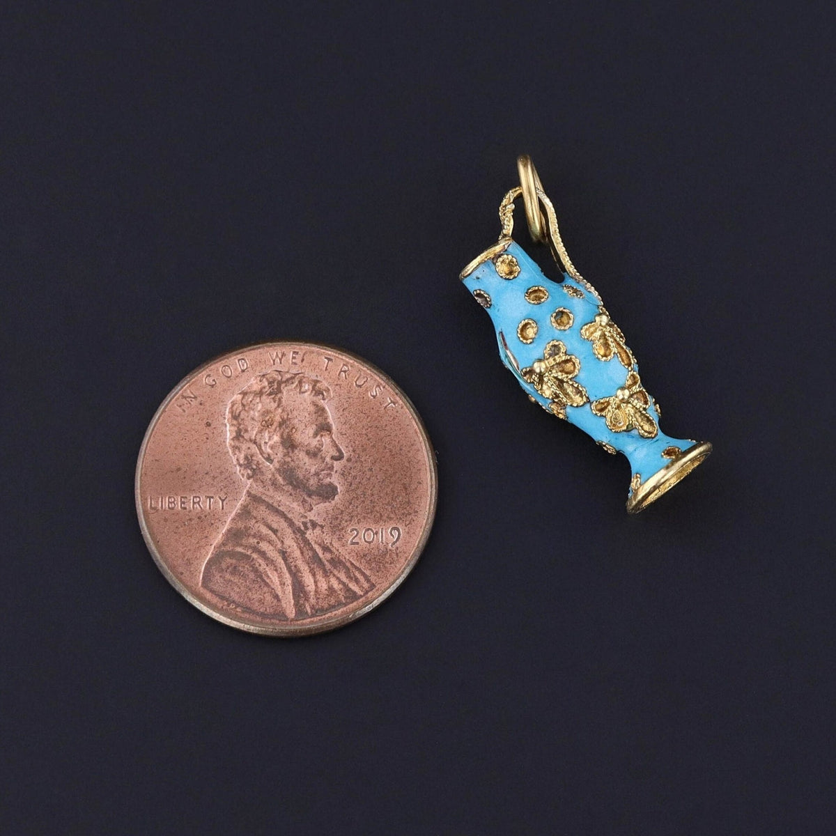 Antique Enamel Urn Charm of 18k Gold - Trademark Antiques