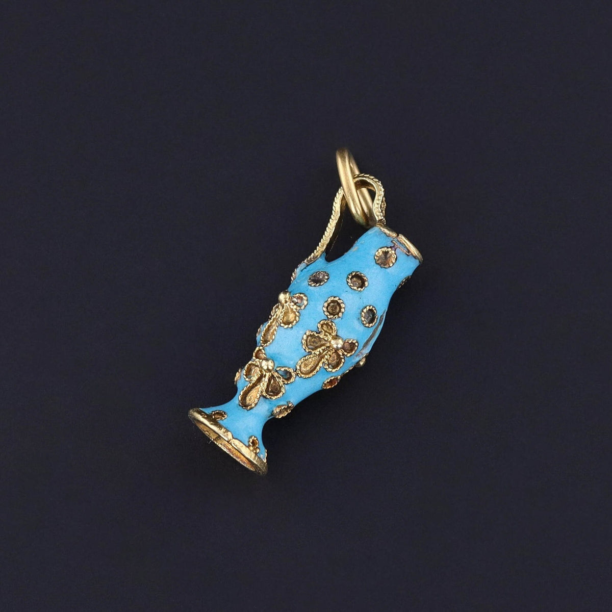 Antique Enamel Urn Charm of 18k Gold - Trademark Antiques