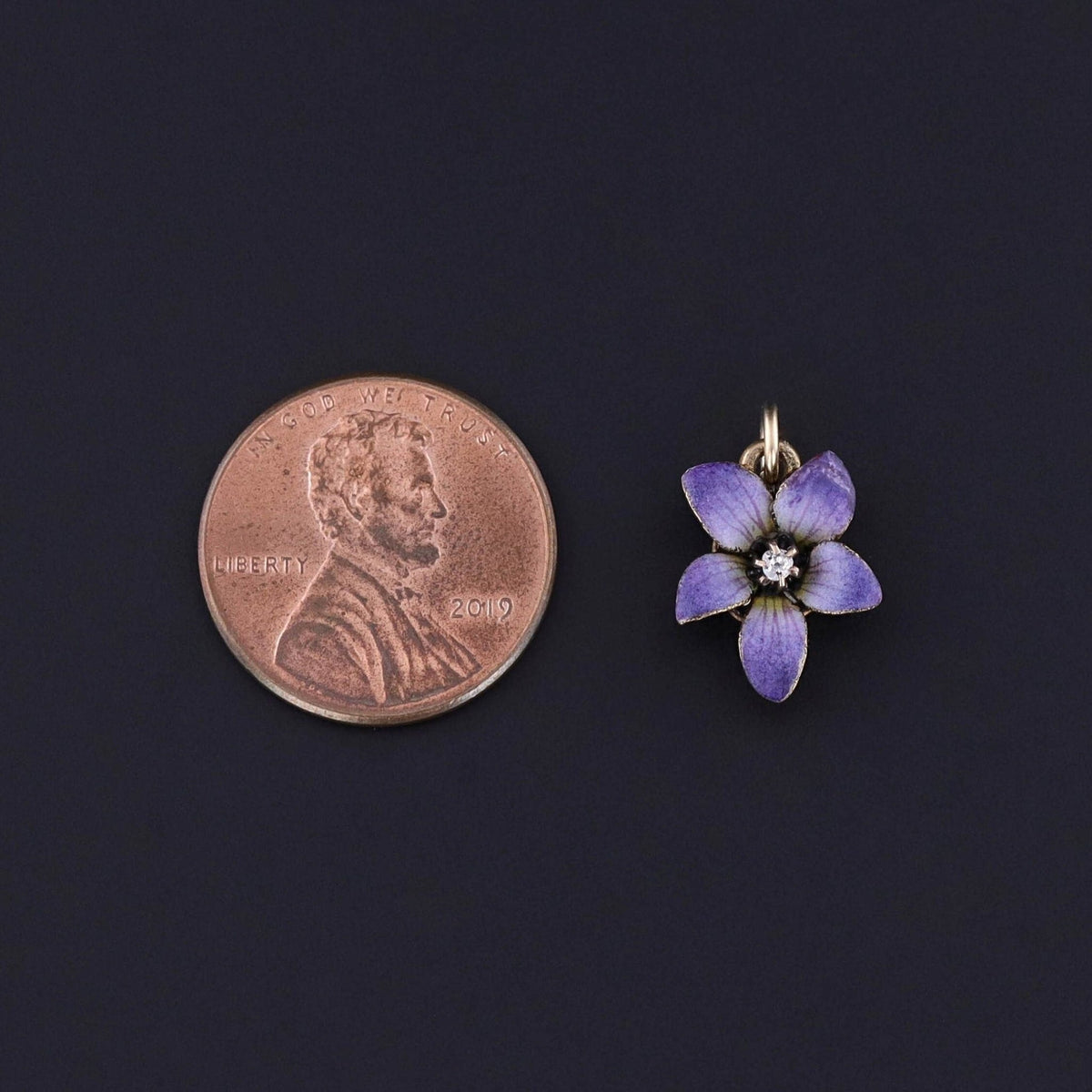 Antique Enamel Violet Charm of 14k Gold - Trademark Antiques