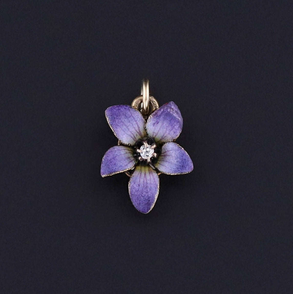 Antique Enamel Violet Charm of 14k Gold - Trademark Antiques