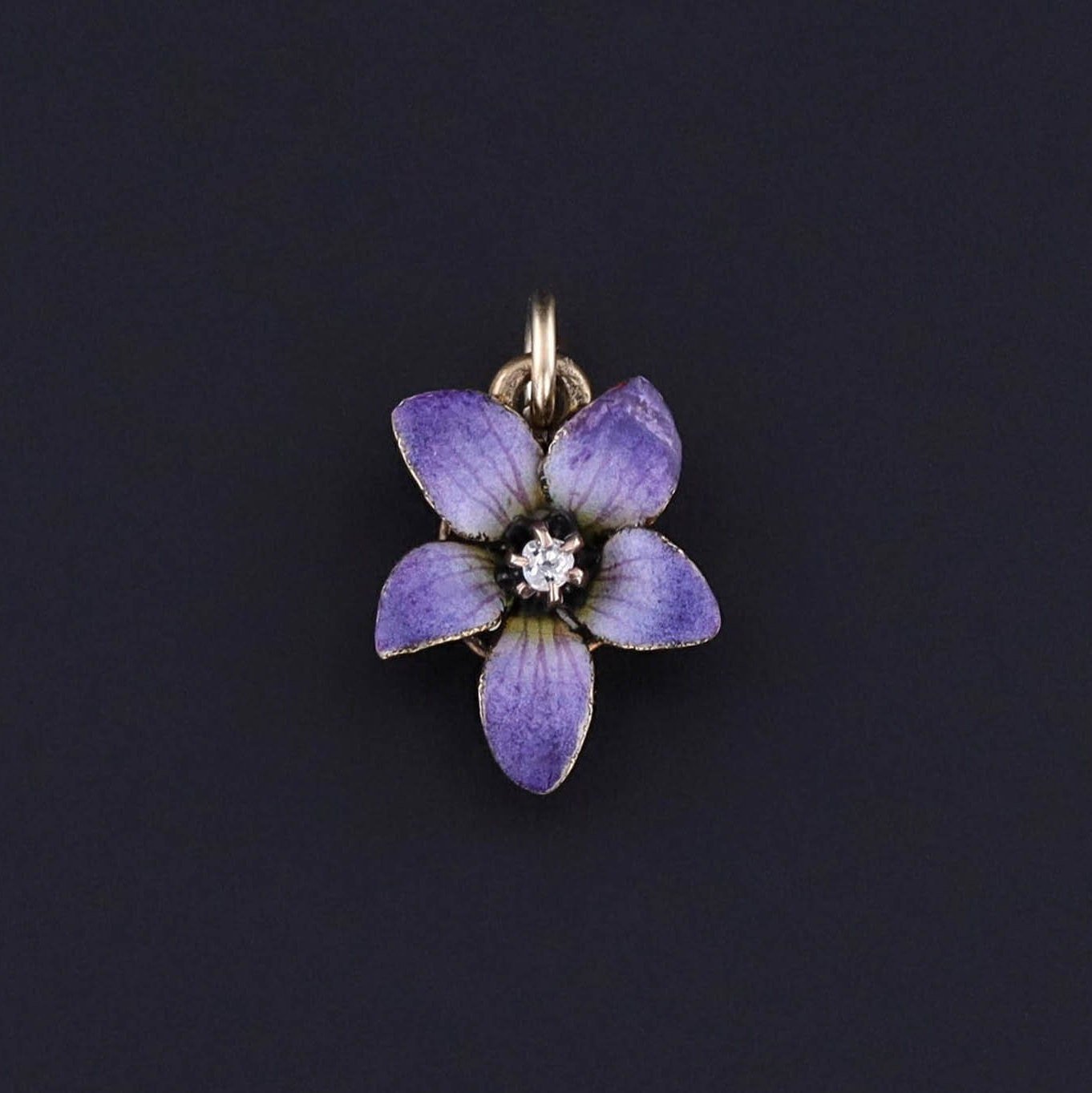 Antique Enamel Violet Charm of 14k Gold - Trademark Antiques