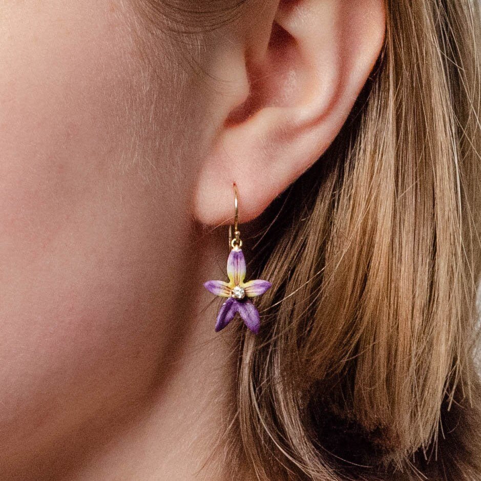 Antique Enamel Violet Conversion Earrings of 14k Gold - Trademark Antiques