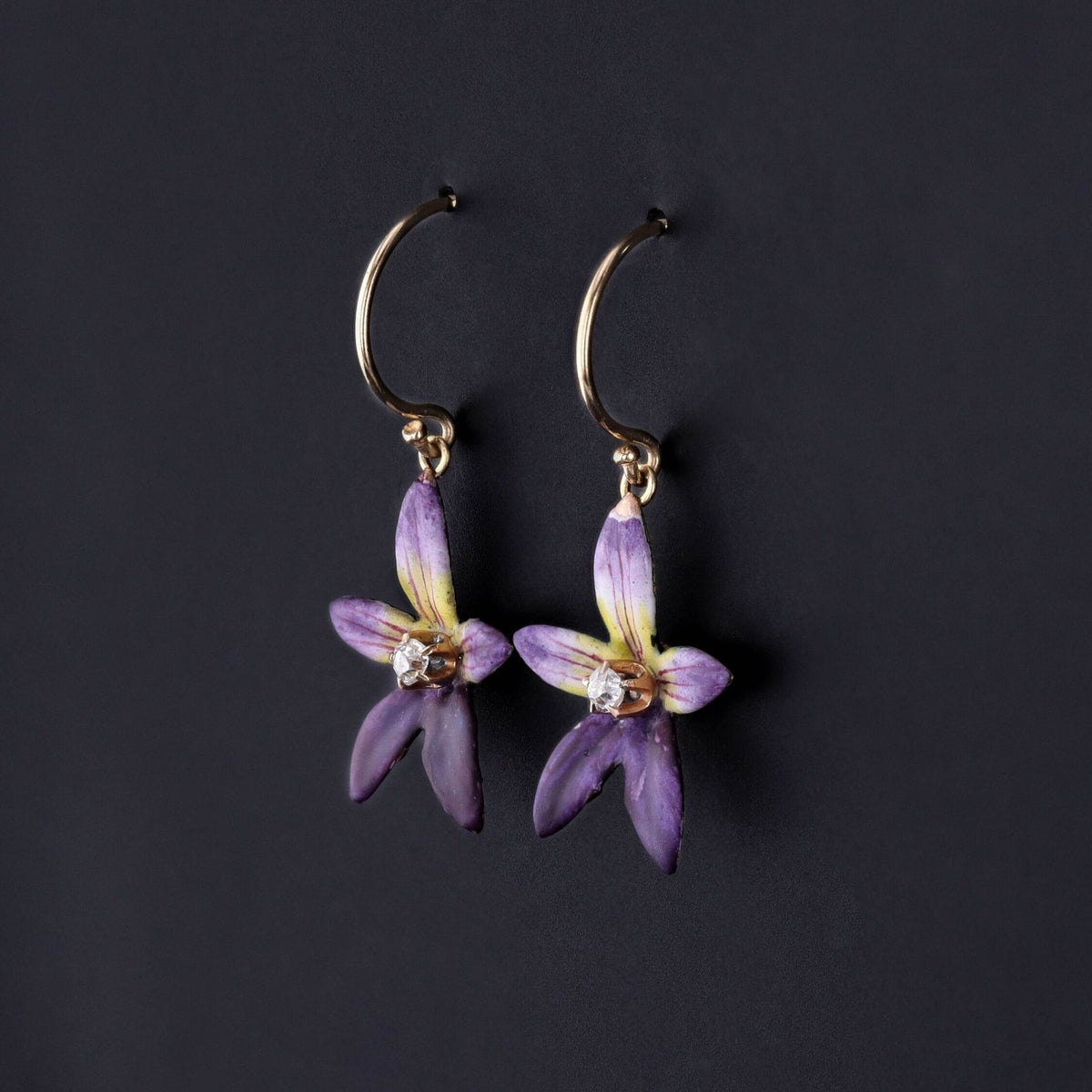 Antique Enamel Violet Conversion Earrings of 14k Gold - Trademark Antiques