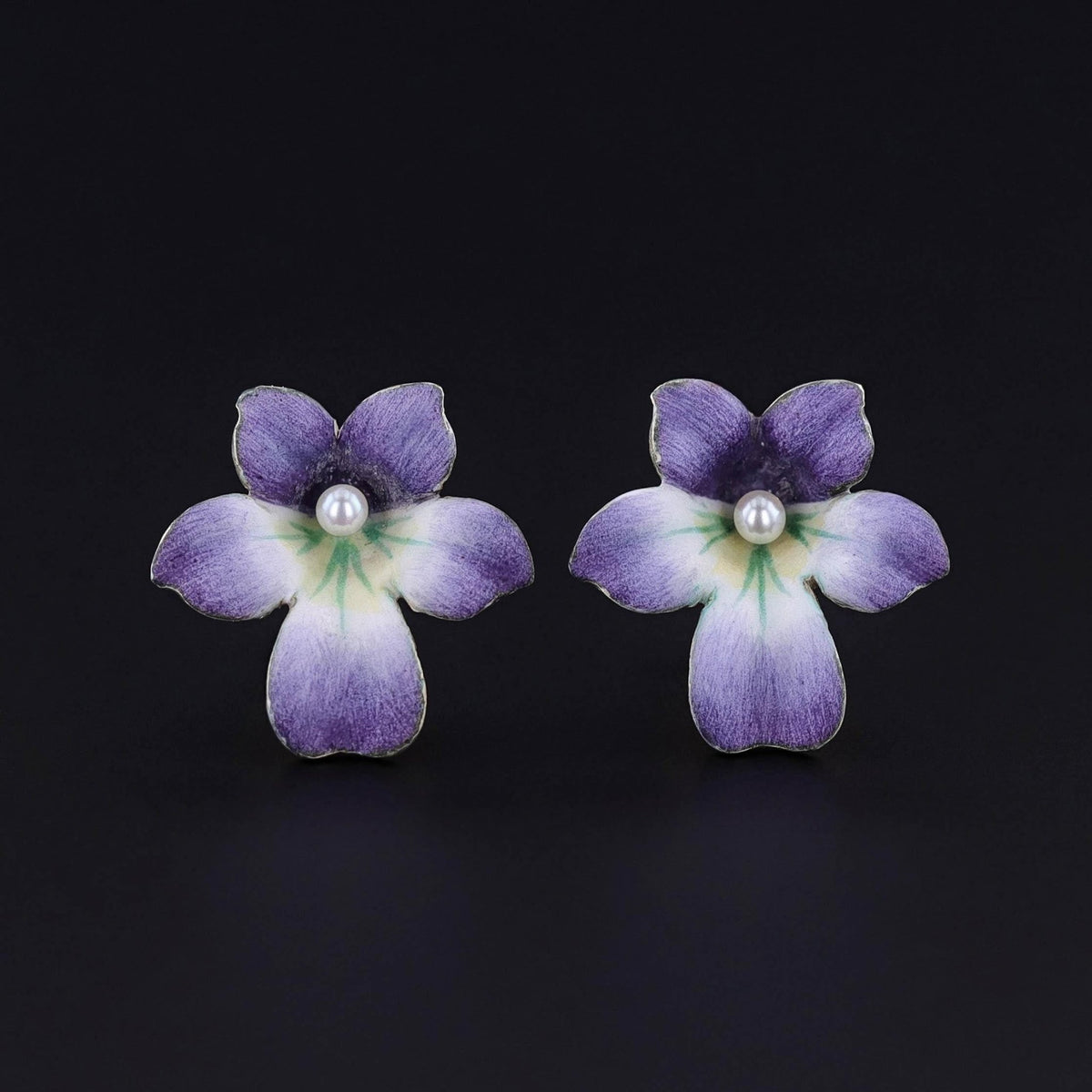Antique Enamel Violet Earrings of 14k Gold - Trademark Antiques