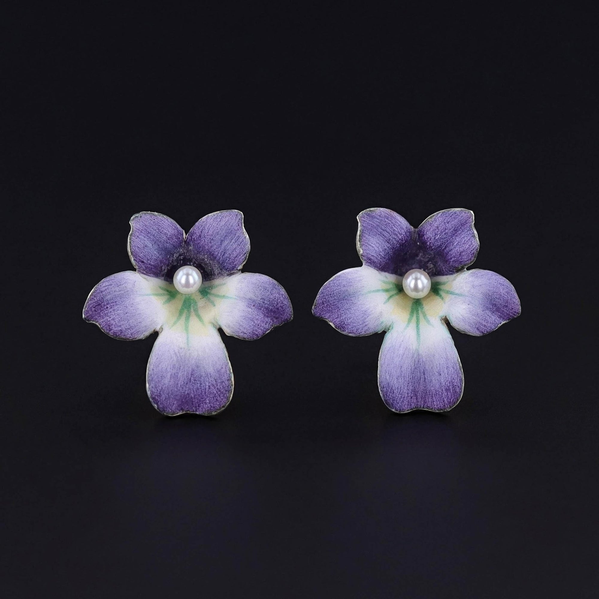 Antique Enamel Violet Earrings of 14k Gold - Trademark Antiques
