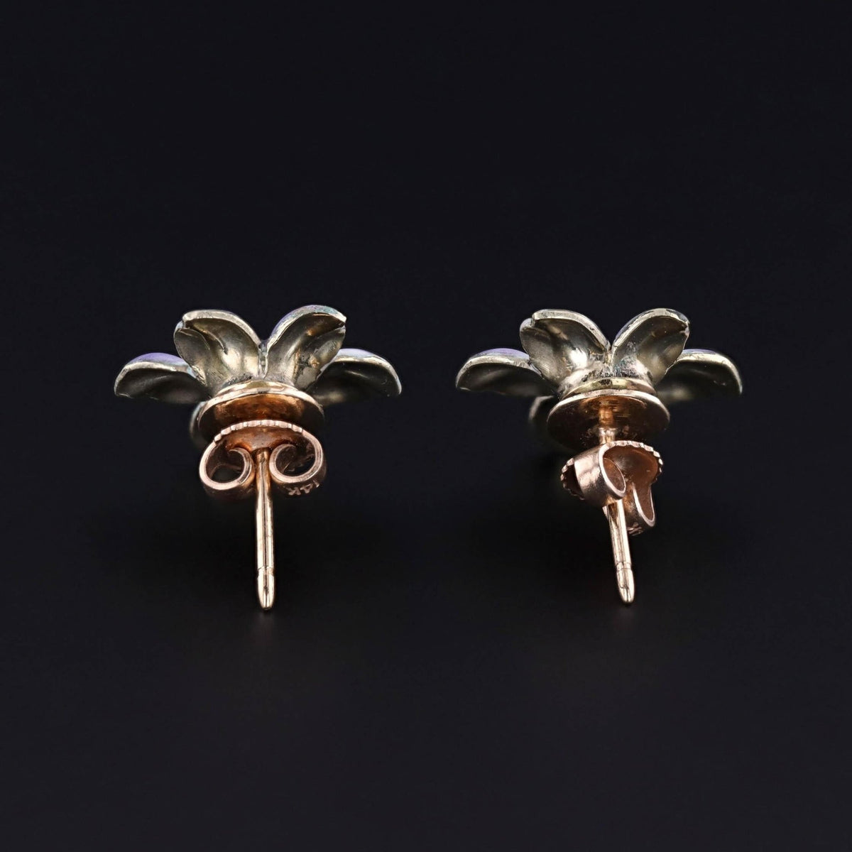 Antique Enamel Violet Earrings of 14k Gold - Trademark Antiques