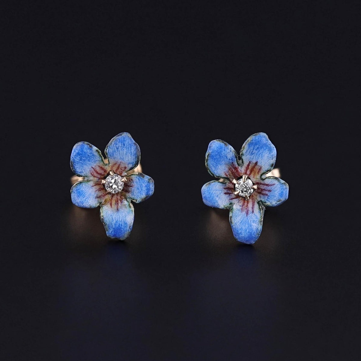 Antique Enamel Violet Earrings of 14k Gold - Trademark Antiques