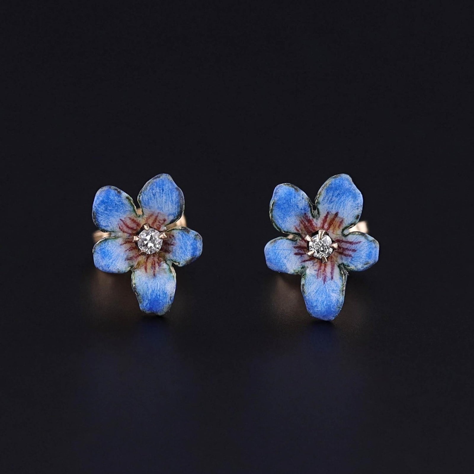 Antique Enamel Violet Earrings of 14k Gold - Trademark Antiques