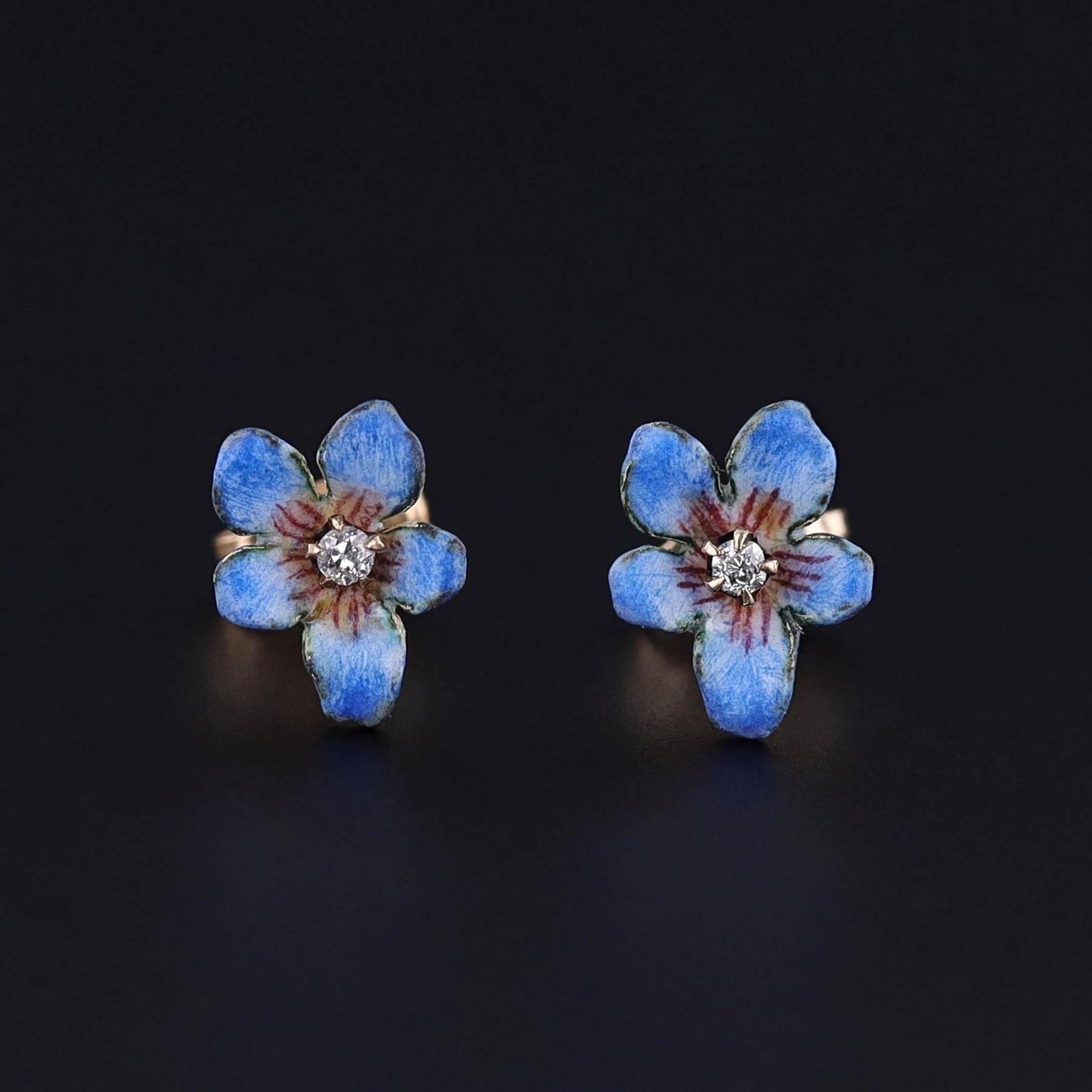 Antique Enamel Violet Earrings of 14k Gold - Trademark Antiques