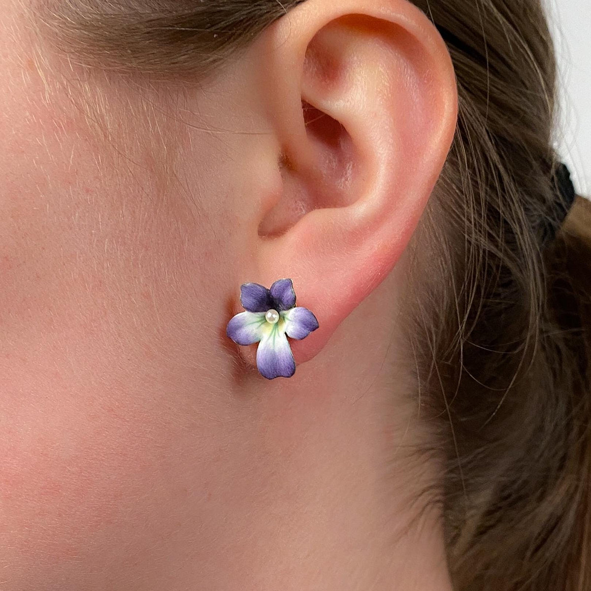 Antique Enamel Violet Earrings of 14k Gold - Trademark Antiques
