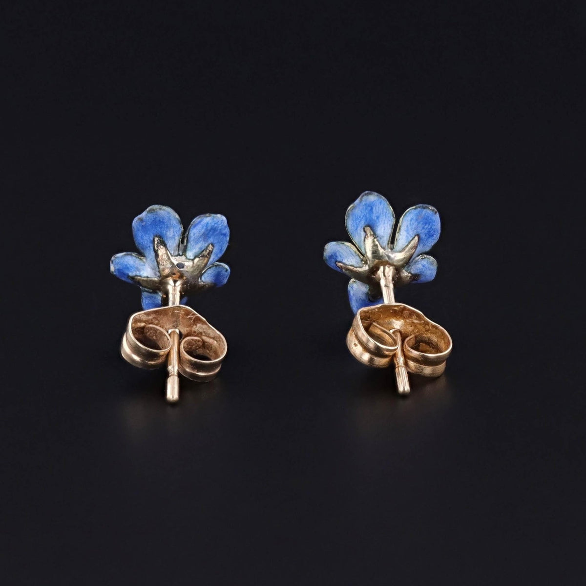 Antique Enamel Violet Earrings of 14k Gold - Trademark Antiques