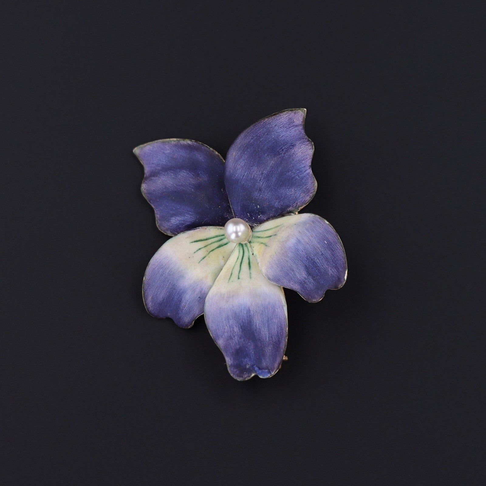 Antique Enamel Violet Flower Brooch of 14k Gold - Trademark Antiques