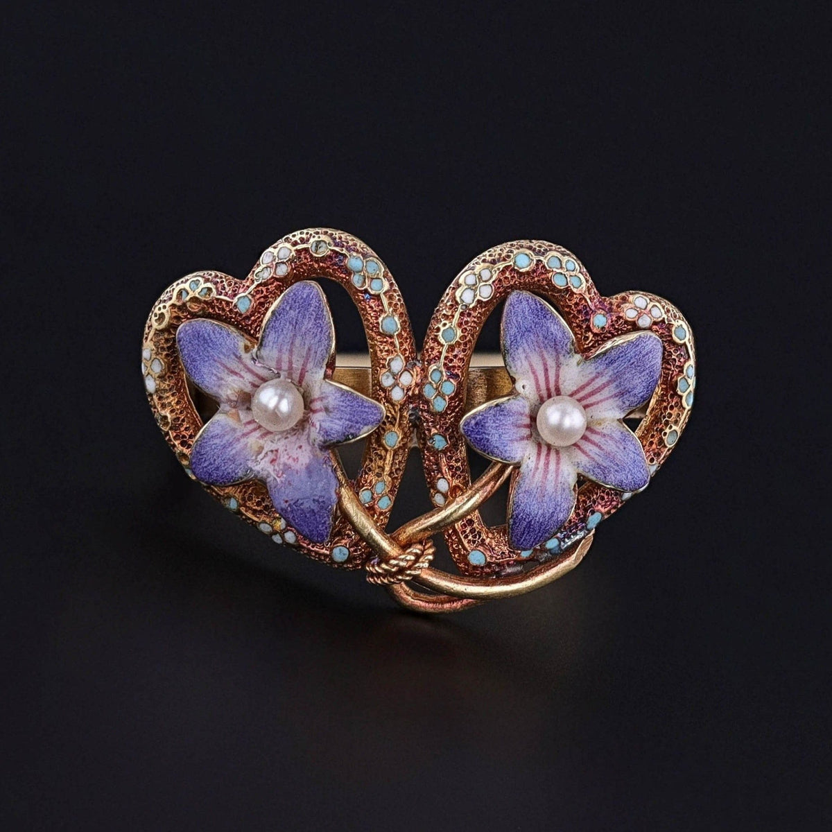 Antique Enamel Violet Heart Ring of 14k Gold - Trademark Antiques