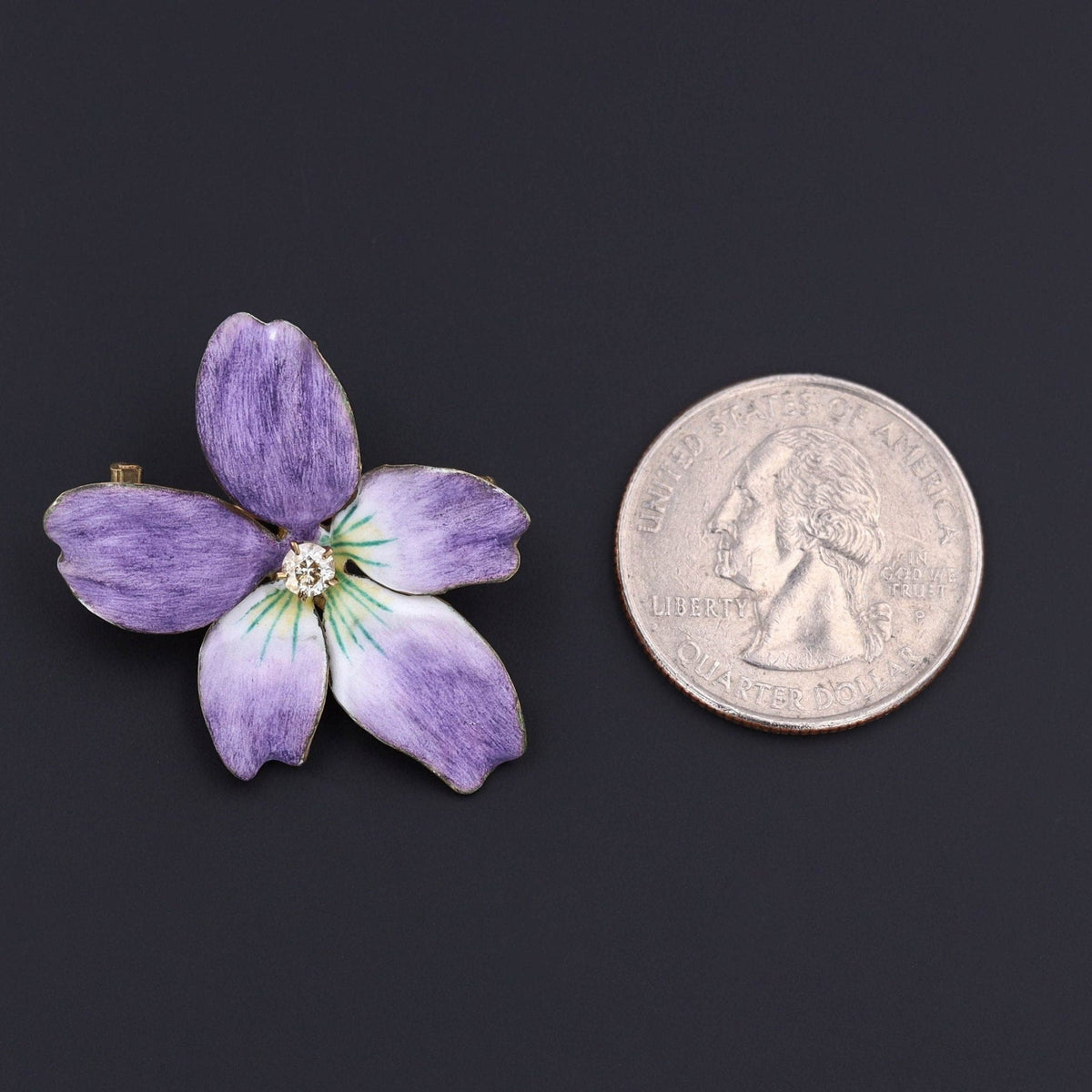 Antique Enamel Violet Pendant Brooch of 14k Gold - Trademark Antiques