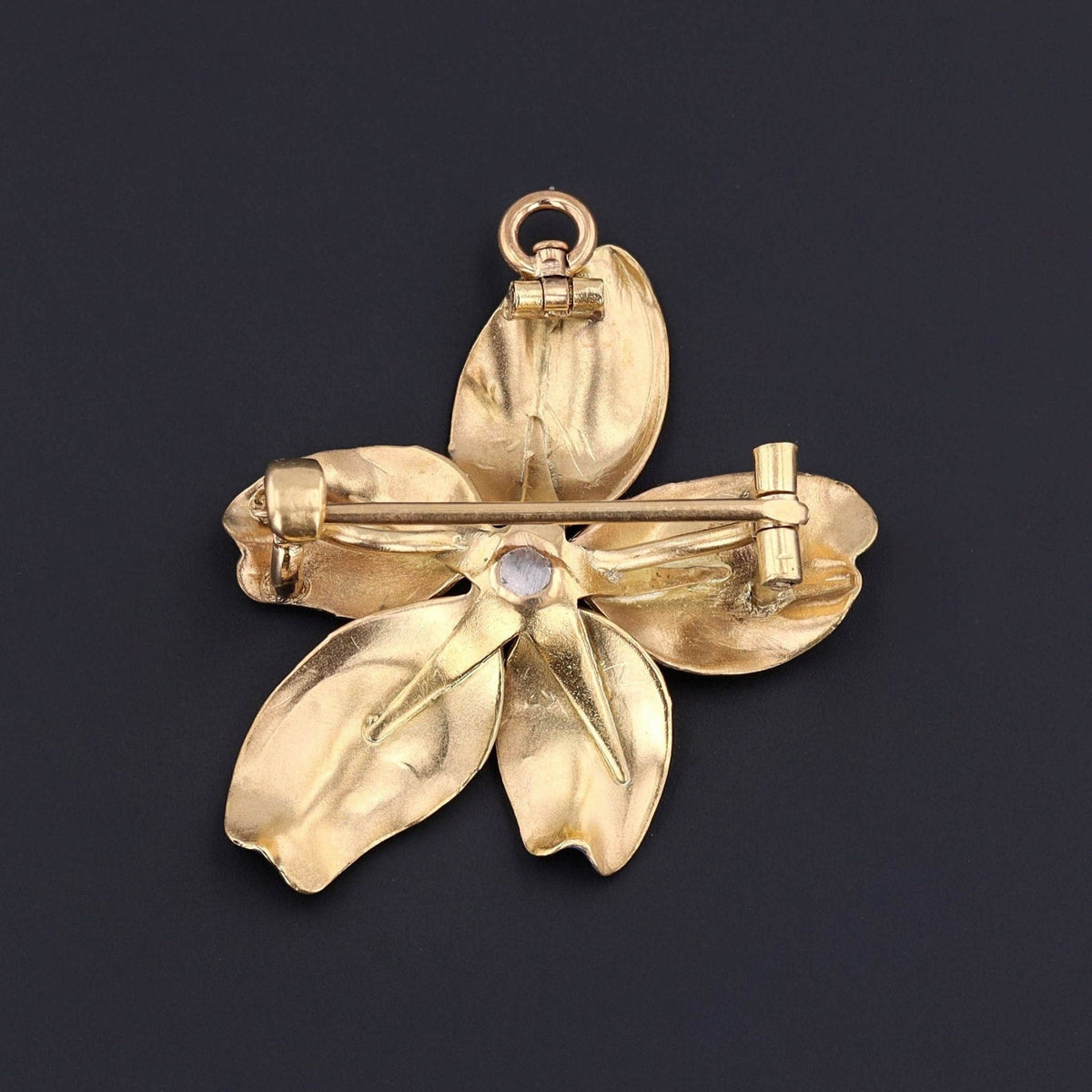 Antique Enamel Violet Pendant Brooch of 14k Gold - Trademark Antiques