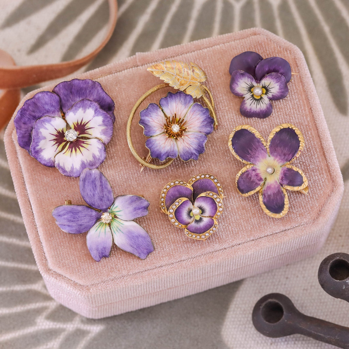 Antique Enamel Violet Pendant Brooch of 14k Gold - Trademark Antiques