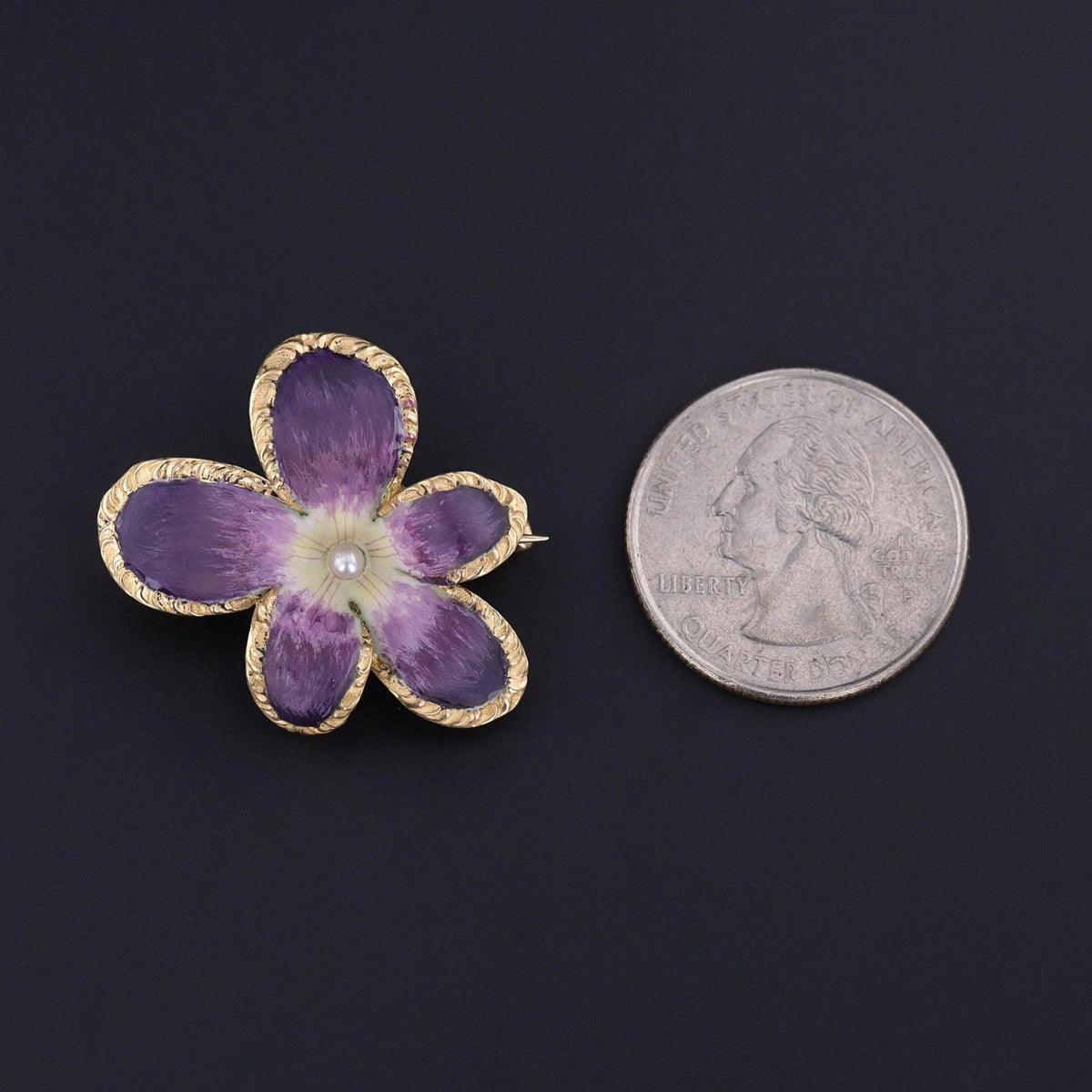 Antique Enamel Violet Pendant Brooch of 14k Gold - Trademark Antiques