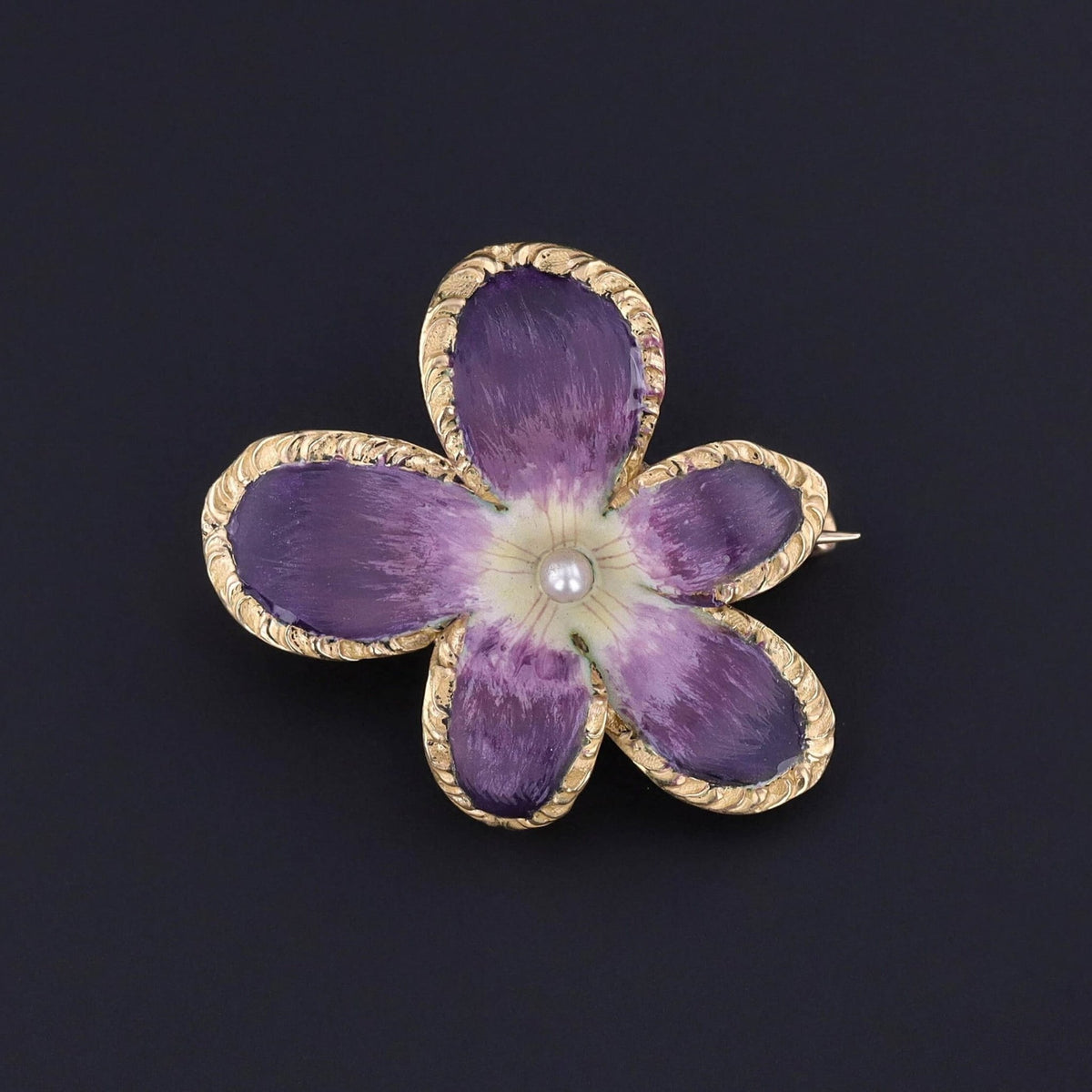 Antique Enamel Violet Pendant Brooch of 14k Gold - Trademark Antiques