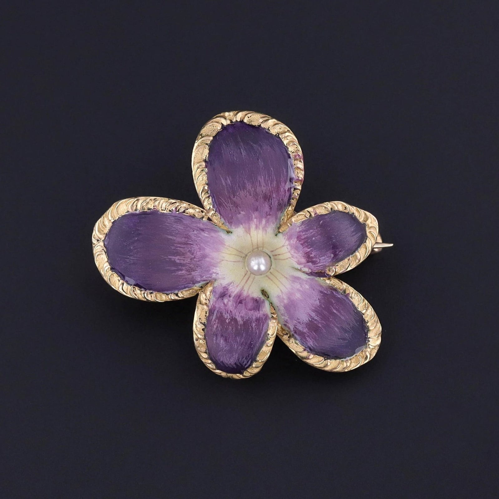 Antique Enamel Violet Pendant Brooch of 14k Gold - Trademark Antiques