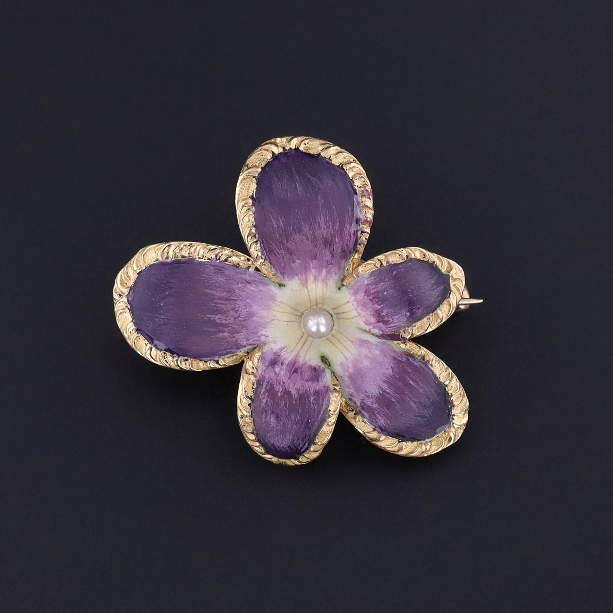 Antique Enamel Violet Pendant Brooch of 14k Gold - Trademark Antiques