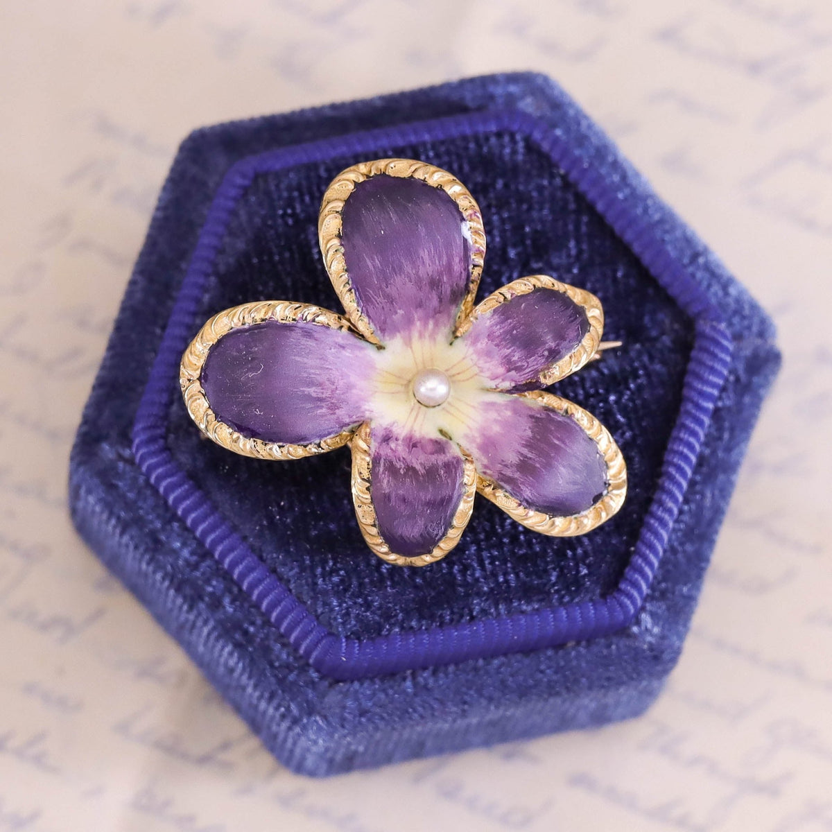 Antique Enamel Violet Pendant Brooch of 14k Gold - Trademark Antiques