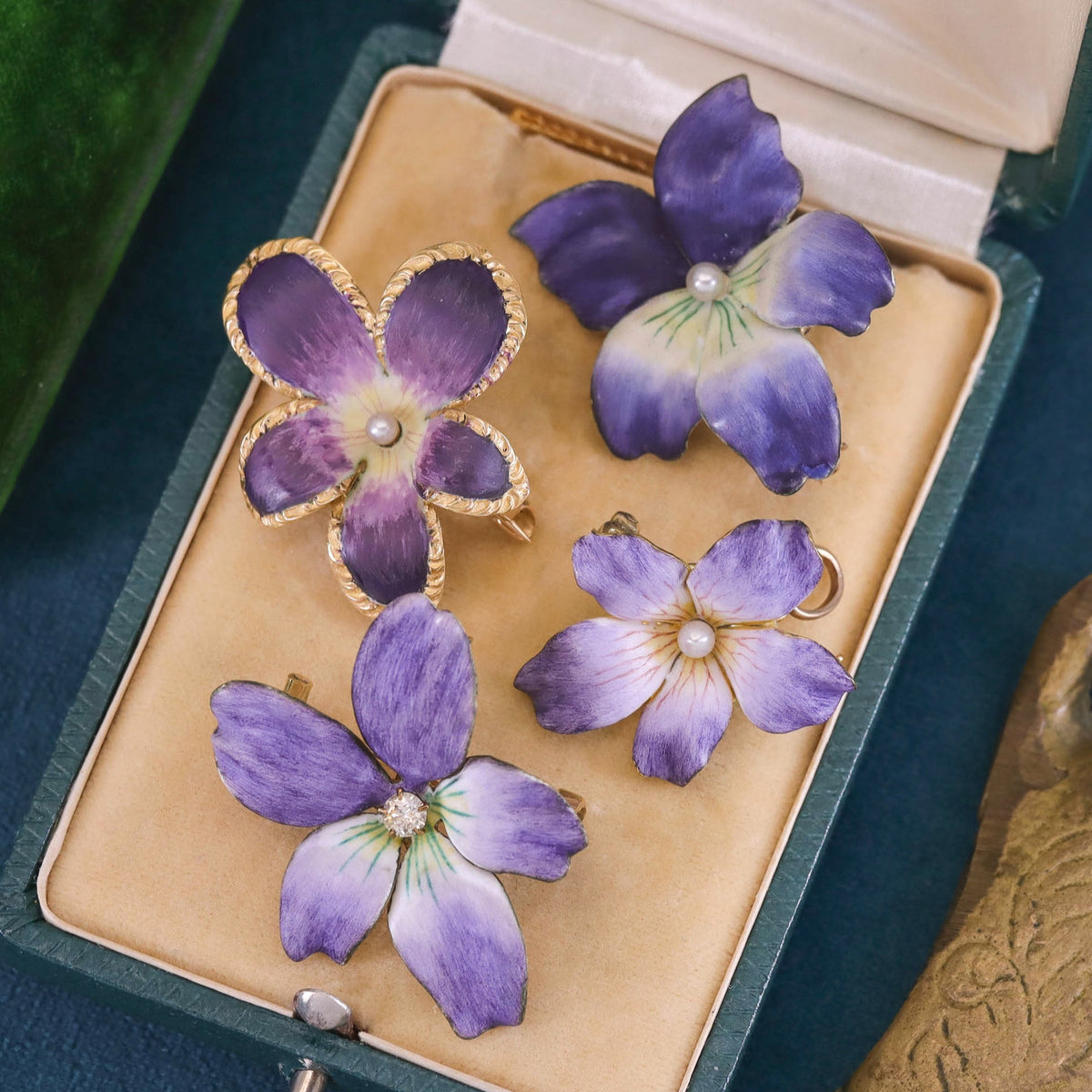 Antique Enamel Violet Pendant or Brooch of 14k Gold - Trademark Antiques