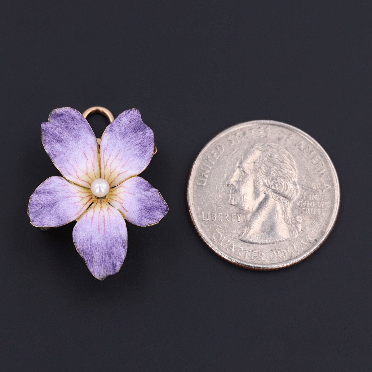 Antique Enamel Violet Pendant or Brooch of 14k Gold - Trademark Antiques