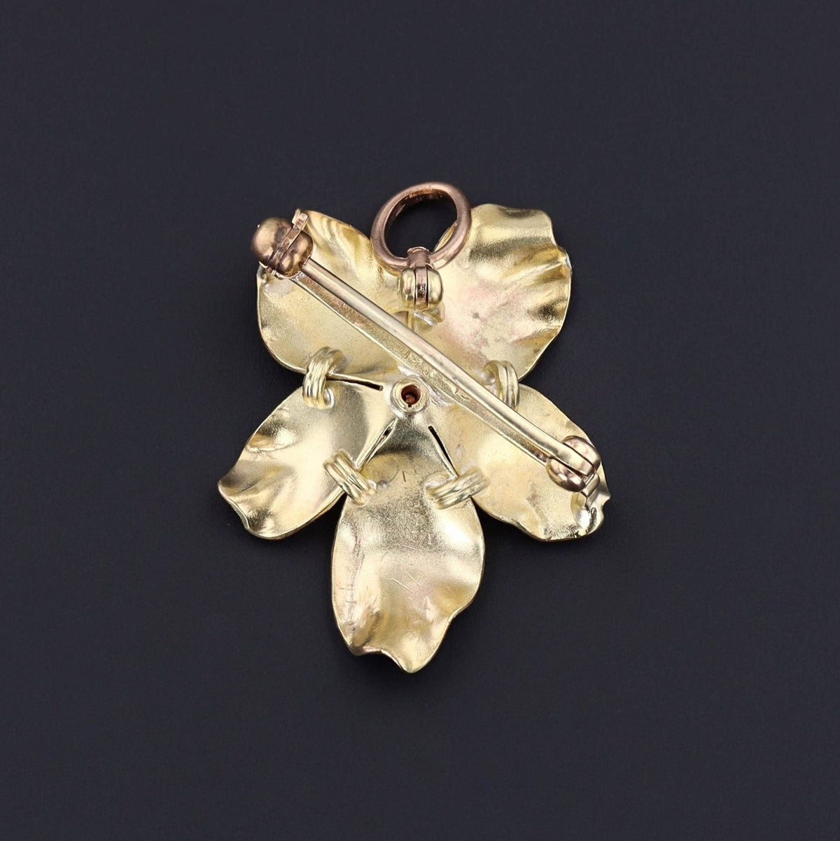 Antique Enamel Violet Pendant or Brooch of 14k Gold - Trademark Antiques