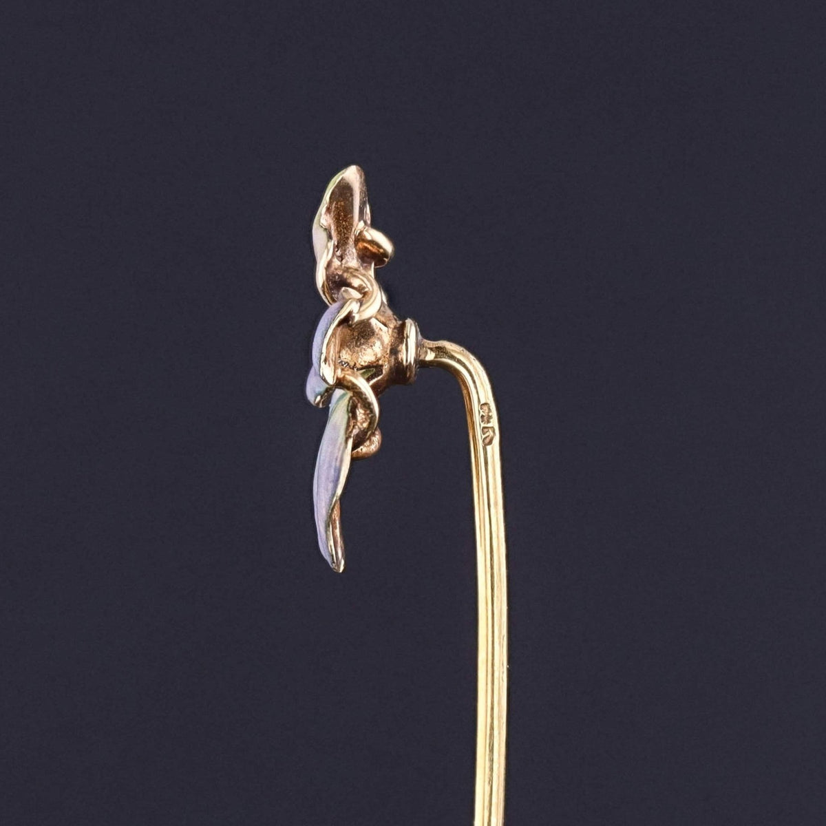 Antique Enamel Violet Stickpin of 14k Gold - Trademark Antiques